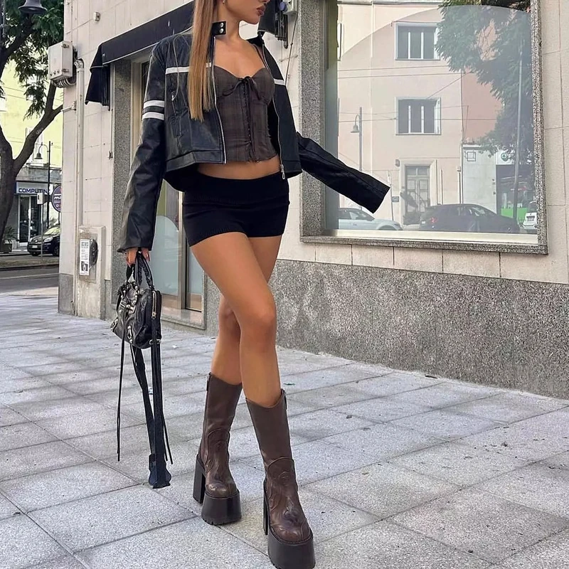 Damskie letnie dzianinowe szorty slim fit, codzienne, jednolite, ze składanym pasem, krótkie spodnie na wakacje, plażę, do klubu, streetwear