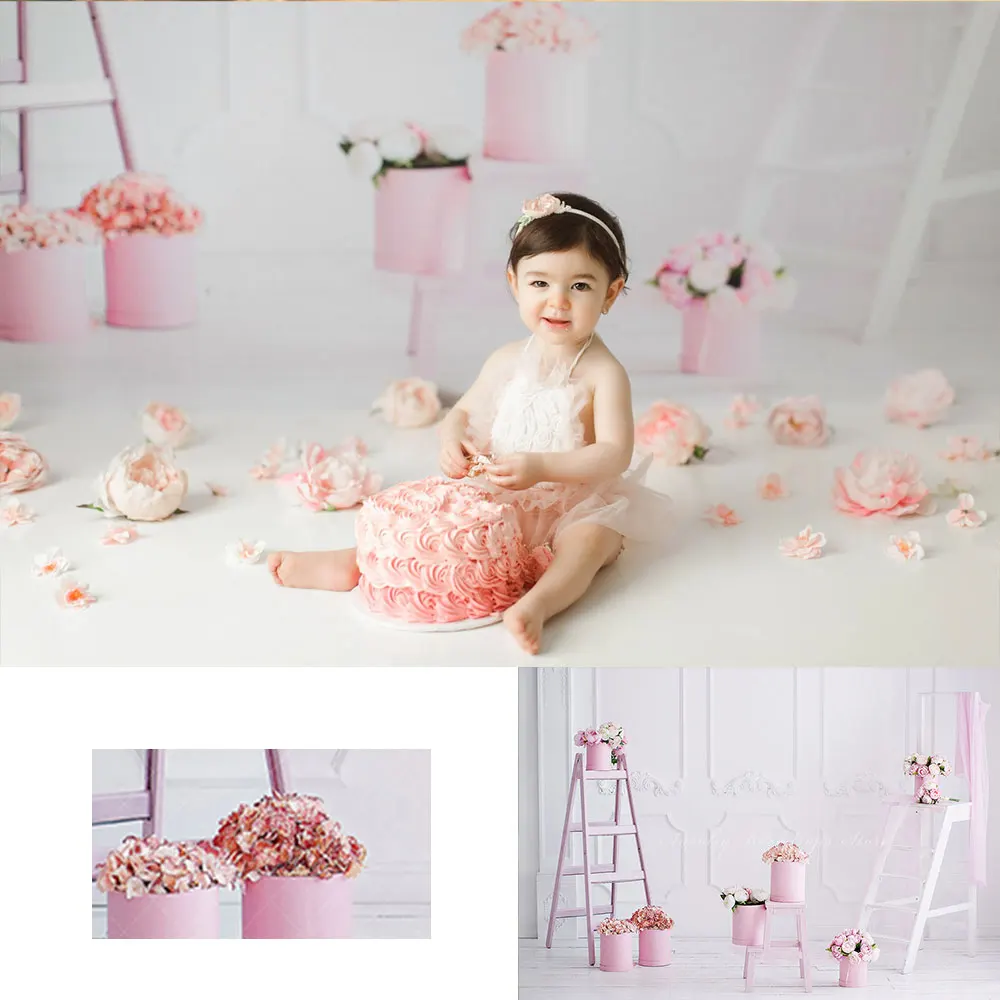 

Flowers and Ladders Backdrop Kids Baby Cake Smash Photography Props Pregnant Woman Portrait Photoshoot Studio Backgrounds