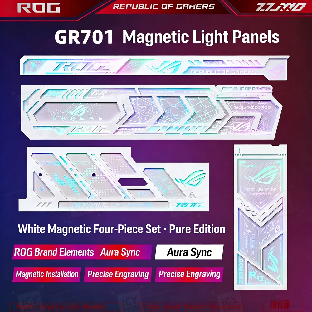 4개 ASUS ROG GR701 케이스 패널 (데이터 모니터 포함) 게이머용 개조 섀시 5V3PIN ARGB PC 쉴드 DIY 캐비닛 MOD 마그넷 ATX 재조립