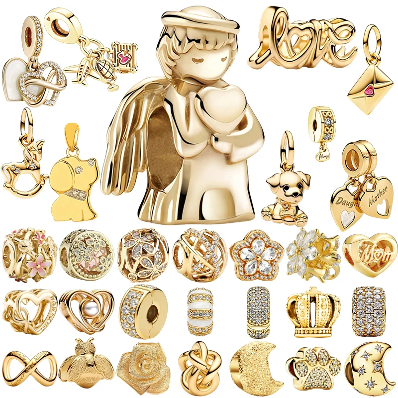 Original Charm-Perlen, Rose in Bloom Übergroßer Charm & Doppelherz-Split-Dangle-Charm-Perle passend für Anhänger-Armband Damen Schmuck Geschenk