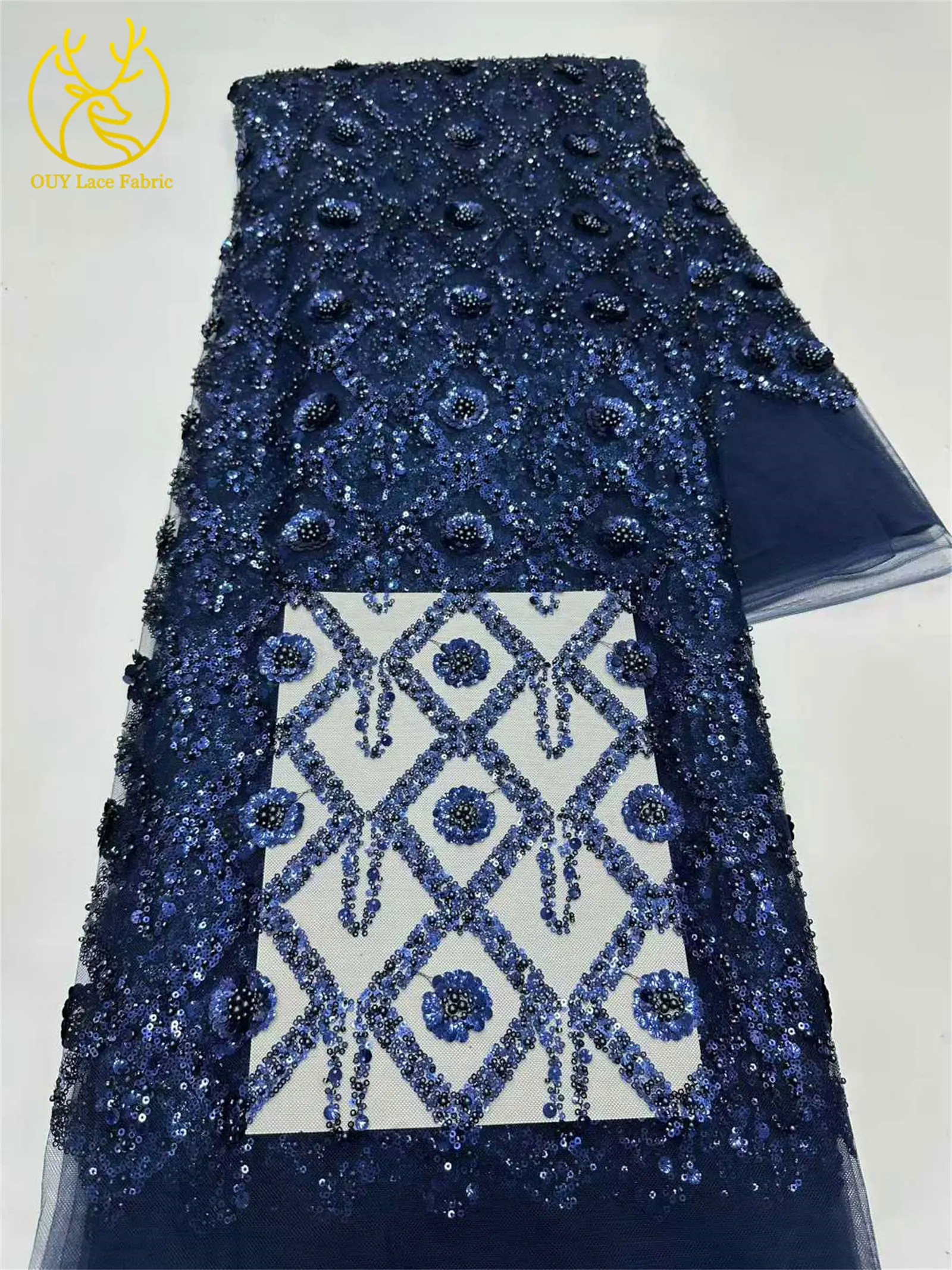 Wunderschöner afrikanischer nigerianischer Pailletten-Spitzenstoff in Diamantform, 2026, hochwertiger französischer Tüll zum Nähen von Abendkleidern – Detail 14