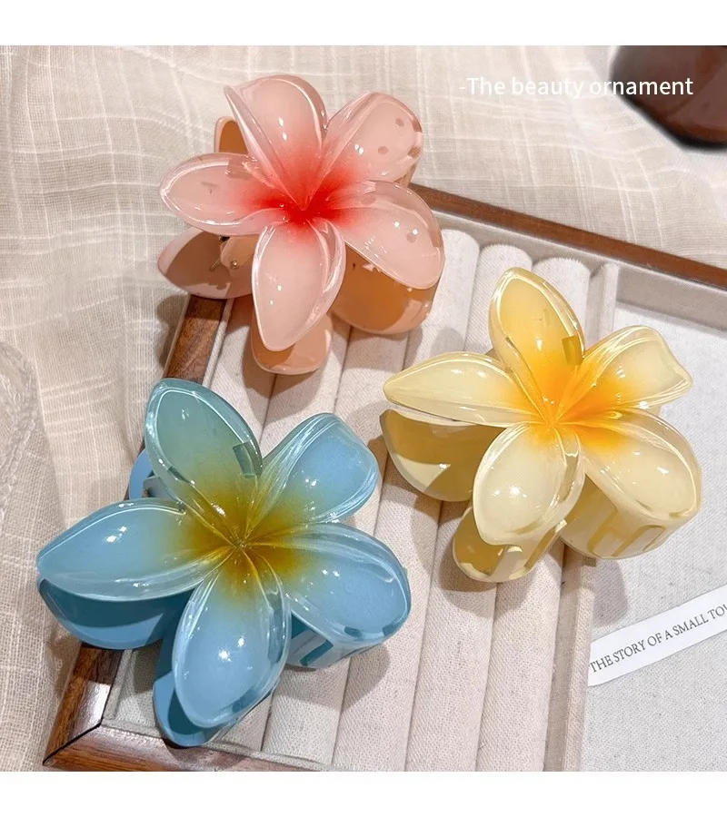 Hawaiian Flower Crab Hair Clips for Women Plumeria Barrettes Large Hair Claw for Thin/Thick Beach Hair Accessories for Girls