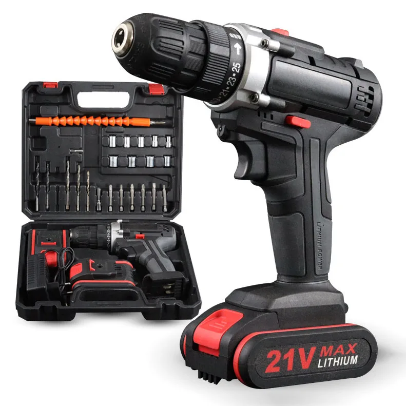 21V Portable Cordless Drill Set Wireless Battery Power Impact Drills Lithium Electric Torque Screwdriver Kits For Home Repair