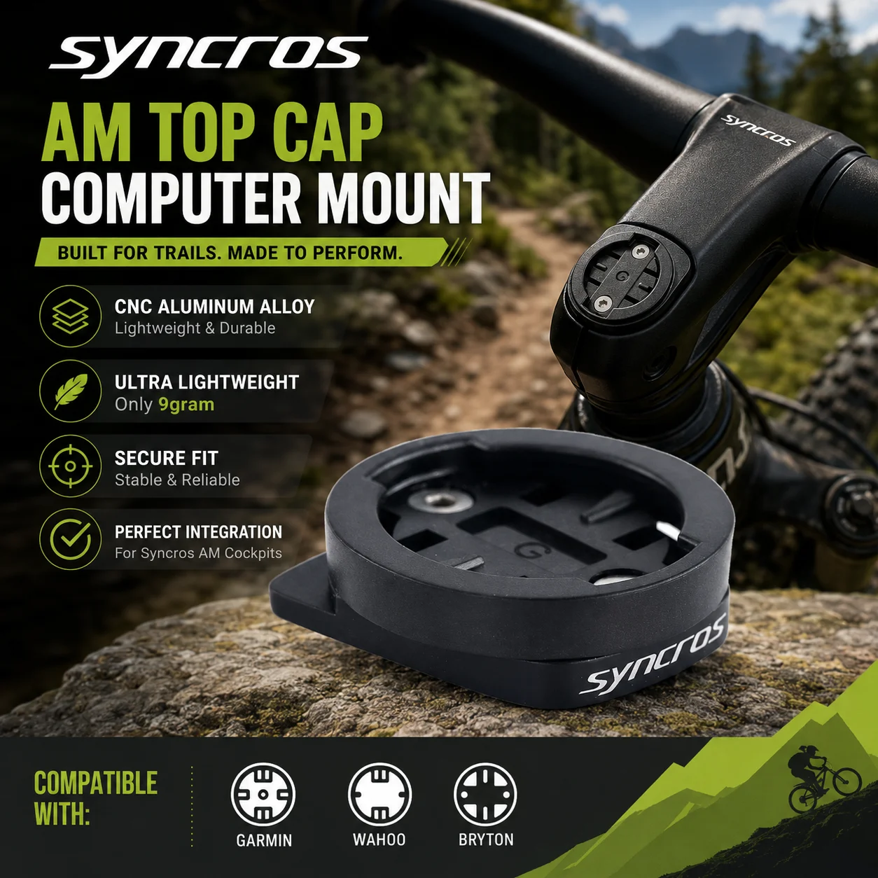 SYNCROS Top Cap Integrated Computer Mount for Garmin Wahoo Bryton, Compatible with Fraser iC SL WC/DC/XC Handlebars & AM Stems