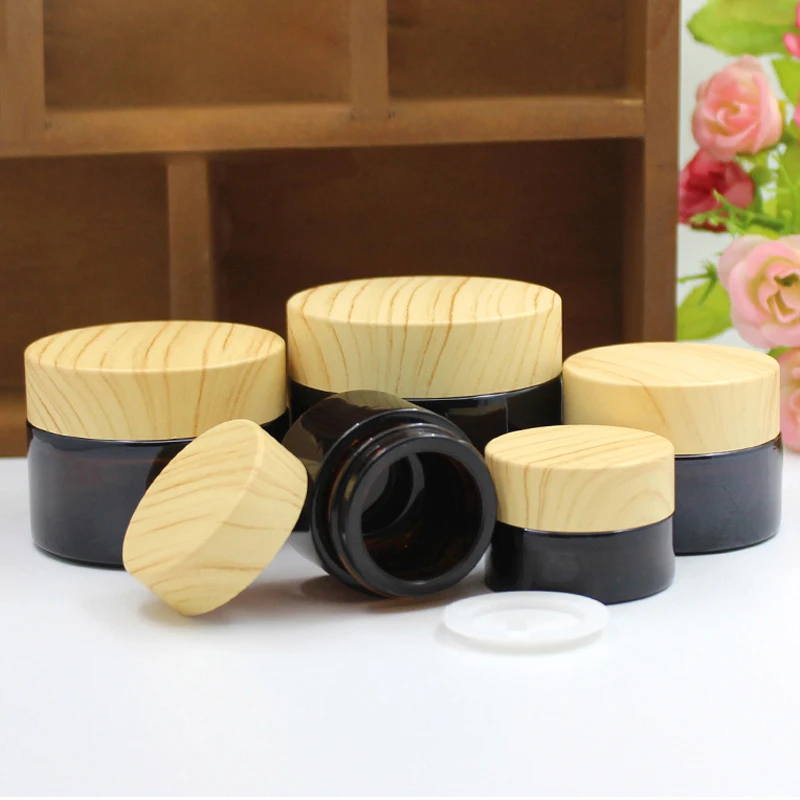 6pcs Empty 5g10g15g20g30g50g Amber Brown Glass Jar  Refillable Containers Bottles Lip Balm Sample Face Cream Makeup Vials