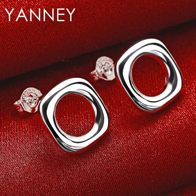 YANNEY 925 Sterling Silver Simple Square Stud Earrings For Women Fashion Charm Wedding Gift Jewelry Accessories