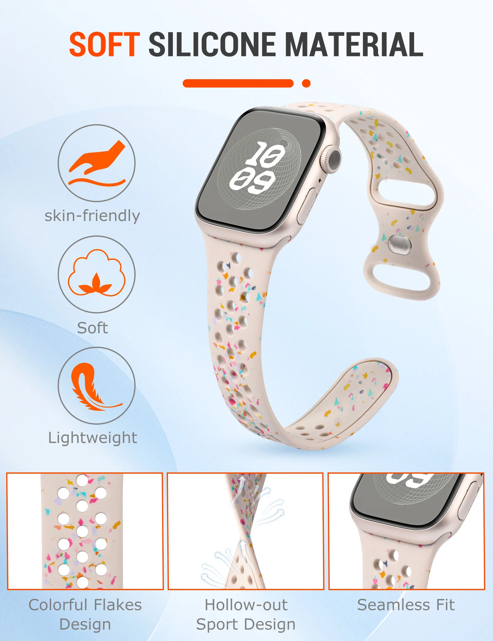 سوار رياضي بلاستيكي معاد تدويره لساعة أبل ، قابل للتنفس لسلسلة iWatch SE SE 9 8 7 6 5 Ultra ، 40 ، 41 ، 44 ، 45 حزام ، 49