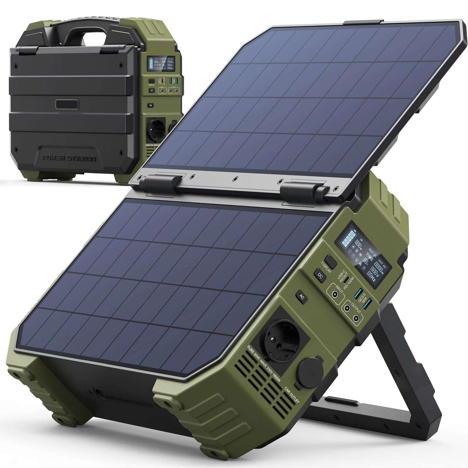 1600w Portable Power Station Solar Generator Power Bank Hidden Folding Solar Panels AC/DC/USB/PD Charger for Outdoor Emergency