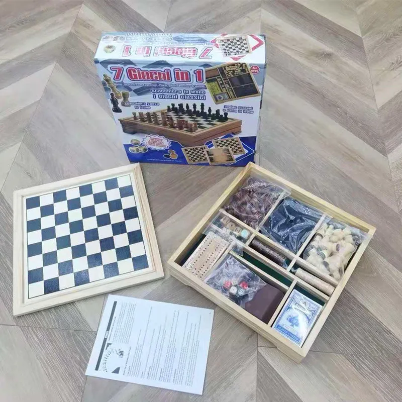 7-in-1 Wooden Multi-functional Combination Chess Set Puzzle Game Board Game Competitive Toy