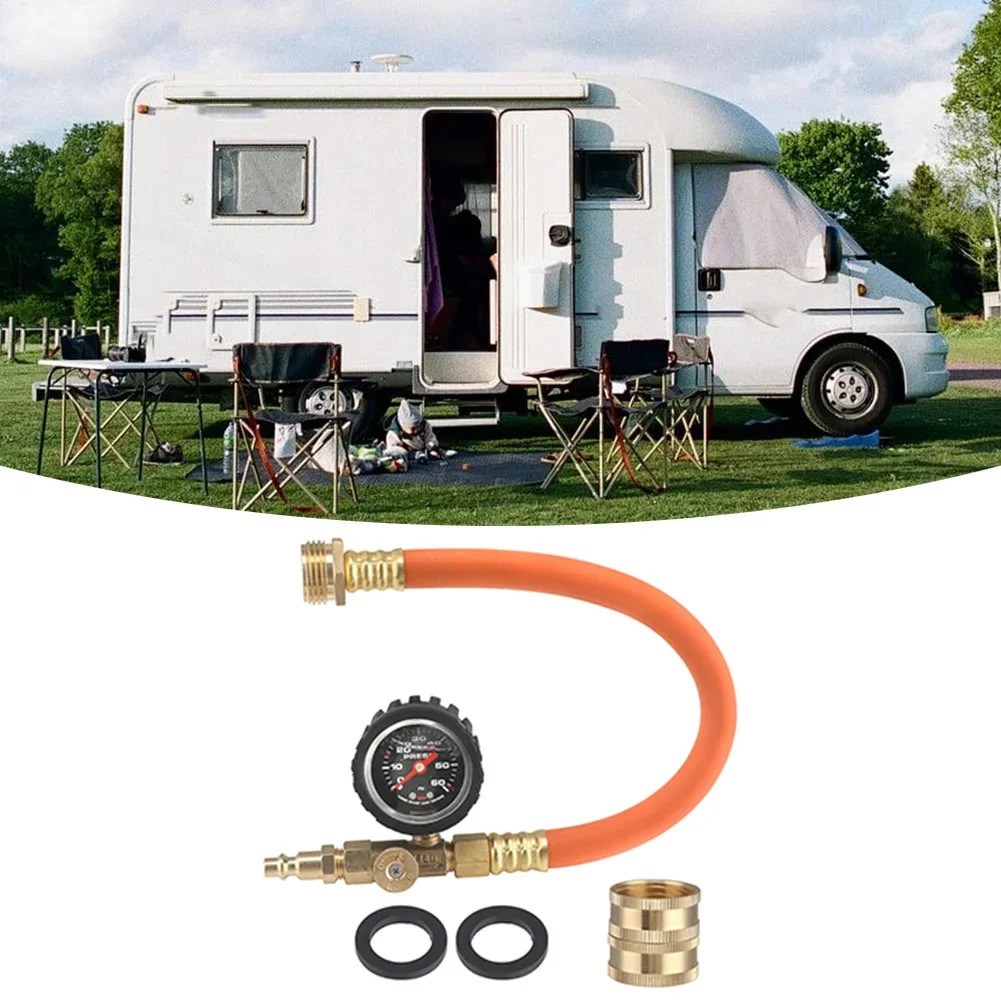 Simplified Cold Weather Prep 17 Inch Brass RV Blowout Kit Featuring a User Friendly Control Valve & Accurate Gauging Tool