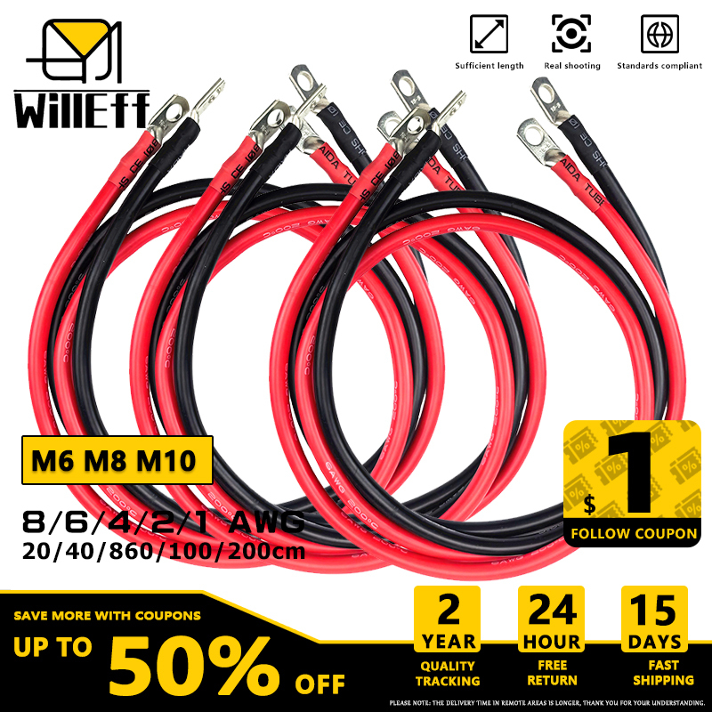  Automotive battery inverter cable Terminal lug Cable car battery inverter wire Terminal lug wire Soft jumper wire M6 M8 M10 lug 