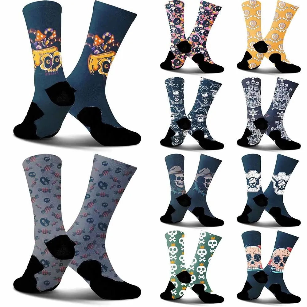 

Розово-оранжевые спортивные велосипедные носки с рисунком черепа, унисекс, дышащие, прочные, впитывающие пот, подходят для любителей спорта