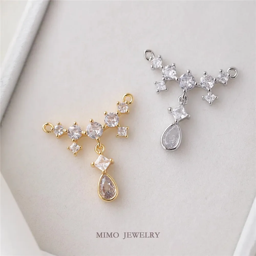 

1PCS 22.7x23mm DIY Accessory of Copper-plated Real Gold Retro Style Zircon Splicing Smile Tassel Double Pendant