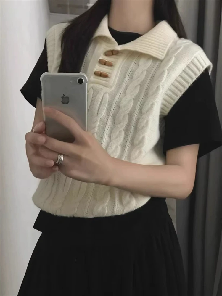 New Vest 100% Merino Wool Pullover for Women Polo Collar Solid Color Knit Sweater Casual Skin Friendly Autumn Winter Clothing