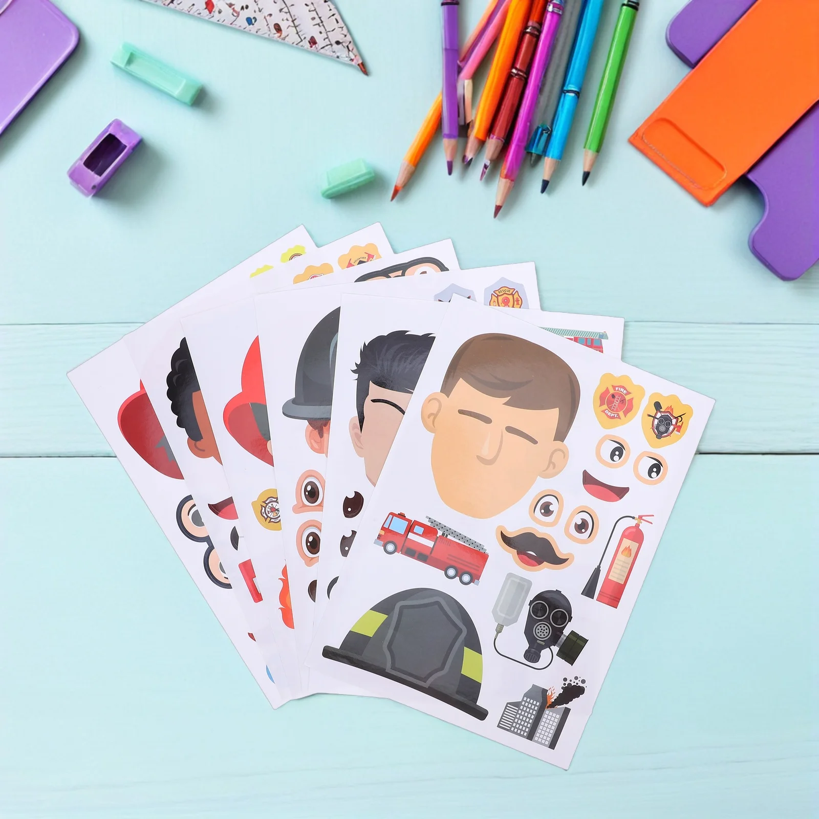 

12 Sheets Firefighter Stickers Make A - Vibrant Cartoon Fireman Reward Decals for Kids DIY Crafts Classroom Activities