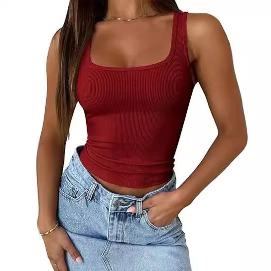 Womens Páncélos tops szögletes nyakú Bordás Ujjatlan Bázikus aranyos Létező Bukott tops Csekély fitted Födémgerenda y2k ruhák