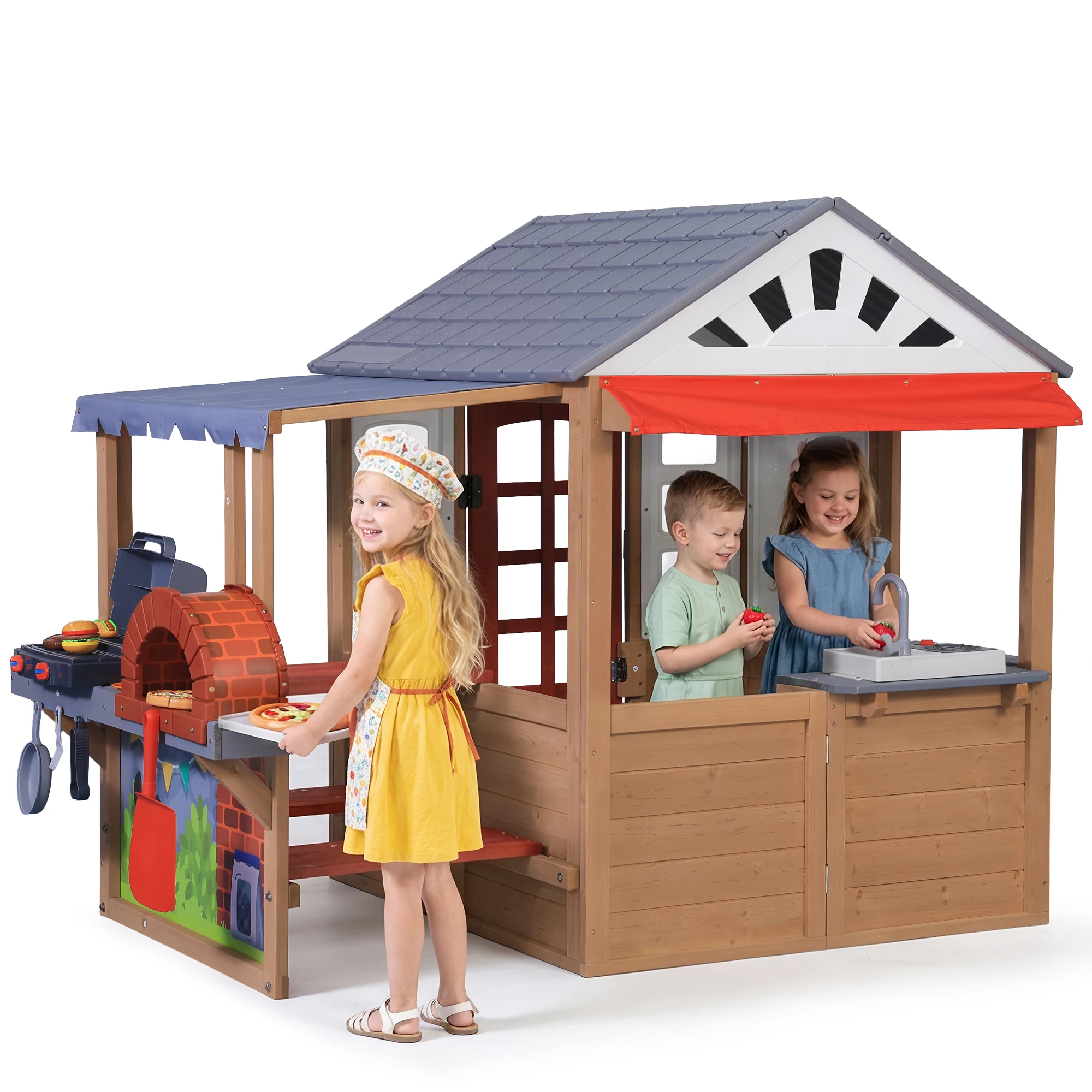 Kids Outdoor Sink - 어린이용 나무 놀이집 바베큐 그릴 피자