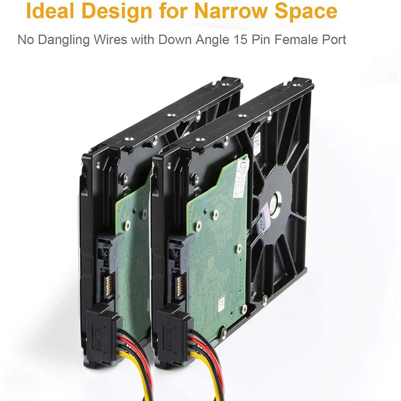 Cabo de alimentação AED6-SATA, 2 pacotes de 8 polegadas SATA 15 pinos macho para 2XSATA 15 pinos para baixo ângulo fêmea cabo divisor de alimentação