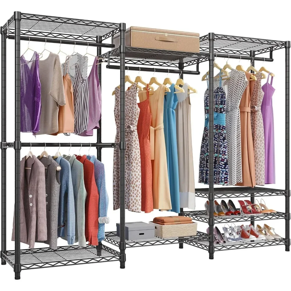 

Clothes Rack, Freestanding Clothing Rack with 4 Hang Rods & 8 Shelves, Adjustable Closet Rack, Max Load 890LBS, Coat Rack