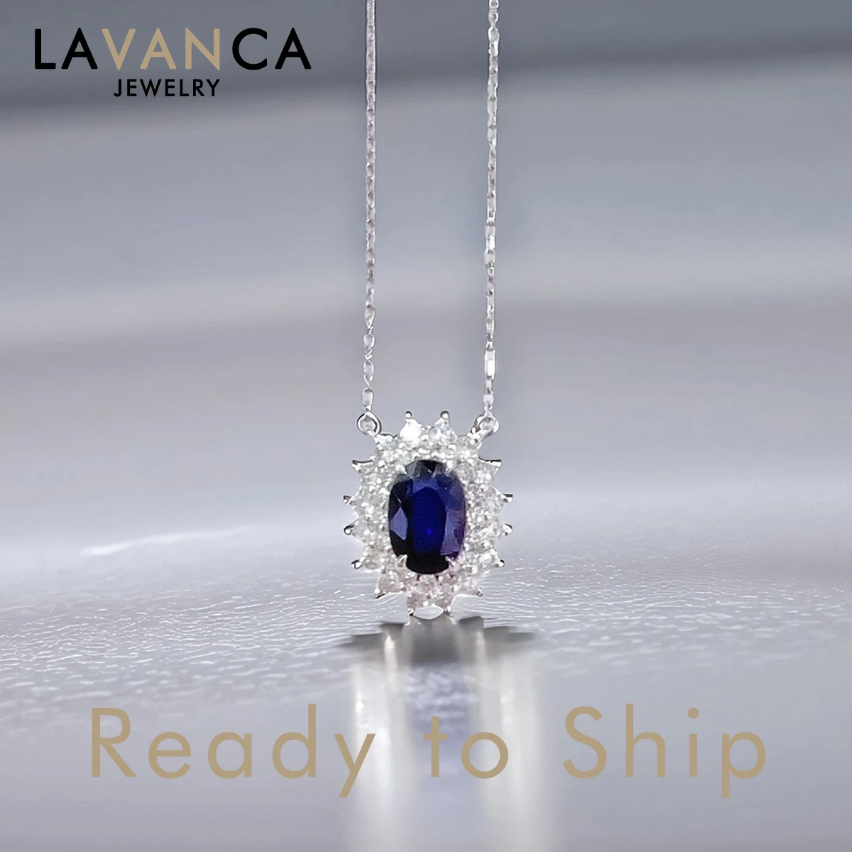 Oval Cut Natural Sapphire Necklace Sunflower Shaped Round Cut Natural Diamond Accents Necklace 18K White Gold Pendant Necklace