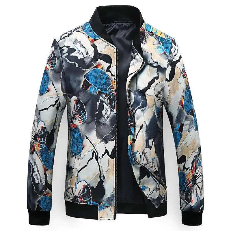 Plus Size 6XL-M 2024 Autumn New Printed Jacket Fashion Slim Fit Mens Casual Bomber Jacket Cardigan Zipper Coats Windbreaker Coat