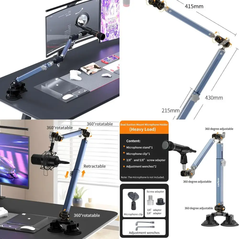 

360 ° Поворотное регулируемое настольное крепление для микрофонной штанги для подкастов, игр и использования в студии