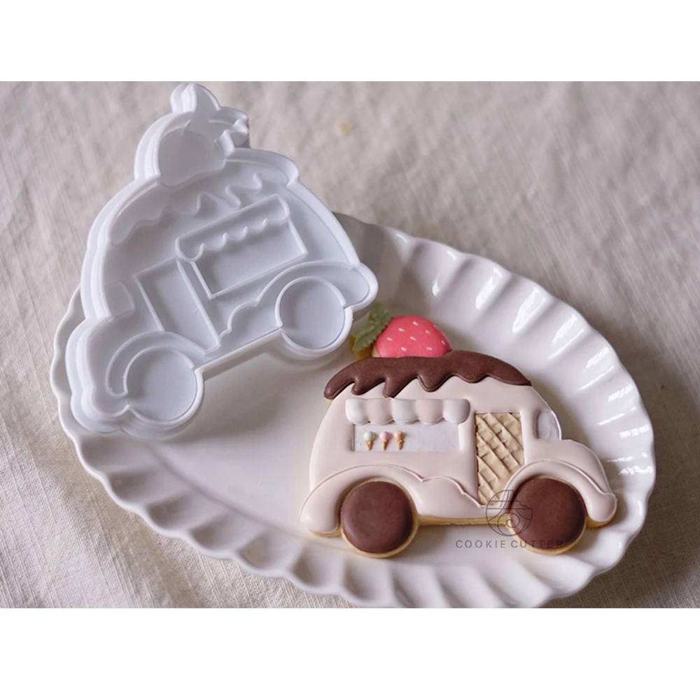 Summer Ice Cream Shape Frosted Biscuit Mold Watermelon Ice Cream Cone Cookie Cutter Stamp Fondant Decoration Tools PLA Plastic