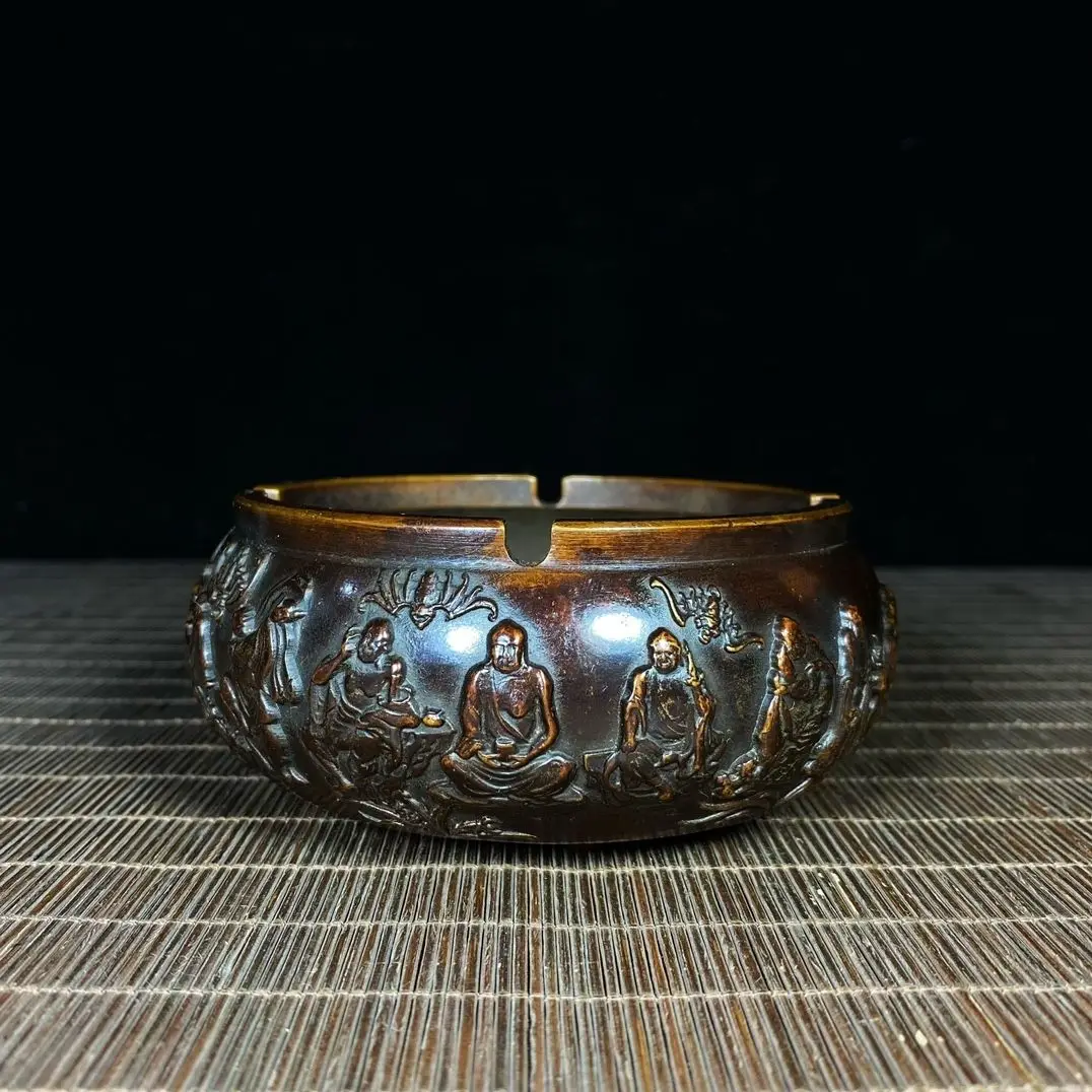 Gilt Copper Wealth Basin Engraved with Eighteen Arhats, Mascot for Five Blessings, Wealth Accumulation and Treasure Gathering