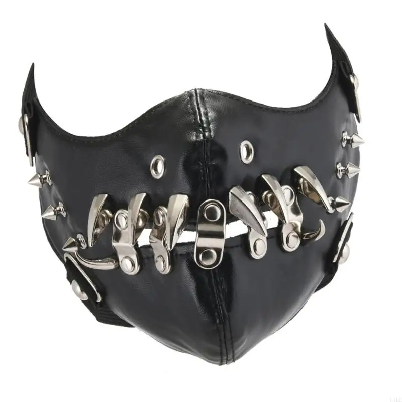 U4le Rivet Spikes Leather Mask Cosplay Mask Masker Motorfiets Biker Half Gezicht Masker Anti Dust Sportmasker Masquerades Mask