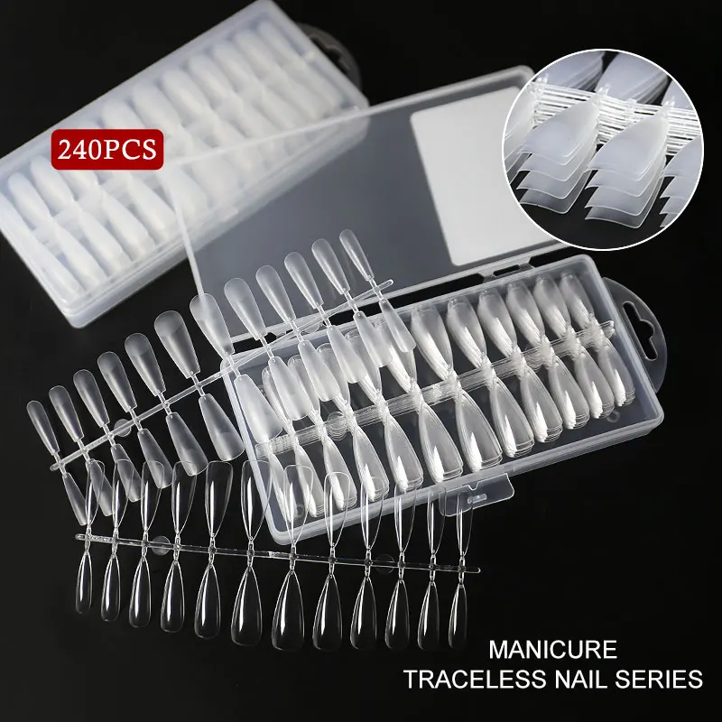 240Pcs/Box Fake Nails Square Head Press on Nails Ultra Thin Nail Tips DIY Transparent False Nail Extension Tips Nail Accessories