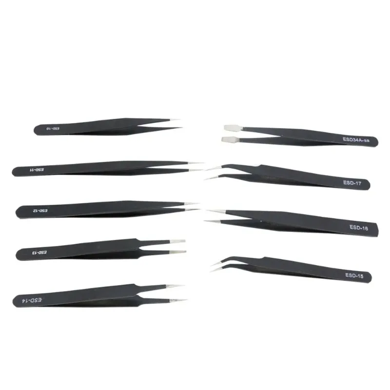 

Precision Black Stainless Steel Tweezers Set - 10-17 Pointed Elbow Straight Edge Tool for Detail Work