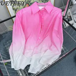 Heavy Embroidery Hot Drilling Blue Gradient Chiffon Blouse Top Women 2024 New Summer New Loose Cardigan Sun Protection Shirt