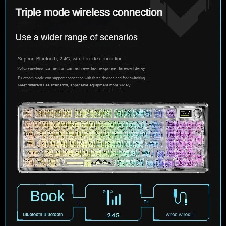 

Eweadn V99 Wireless Bluetooth Mechanical Keyboard Tri-Mode RGB Hot Swap Transparent Customized Game Keyboard Multi-function Knob