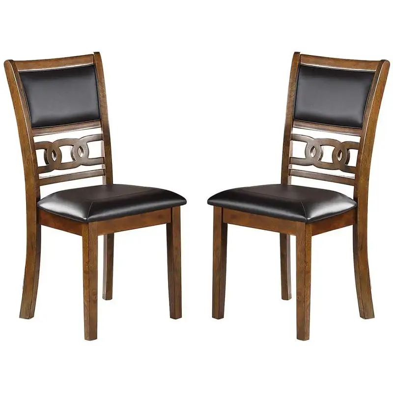 Set da pranzo contemporaneo da 5 pezzi, tavolo rotondo con 4 sedie laterali, legno di gomma con finitura in noce, design unico