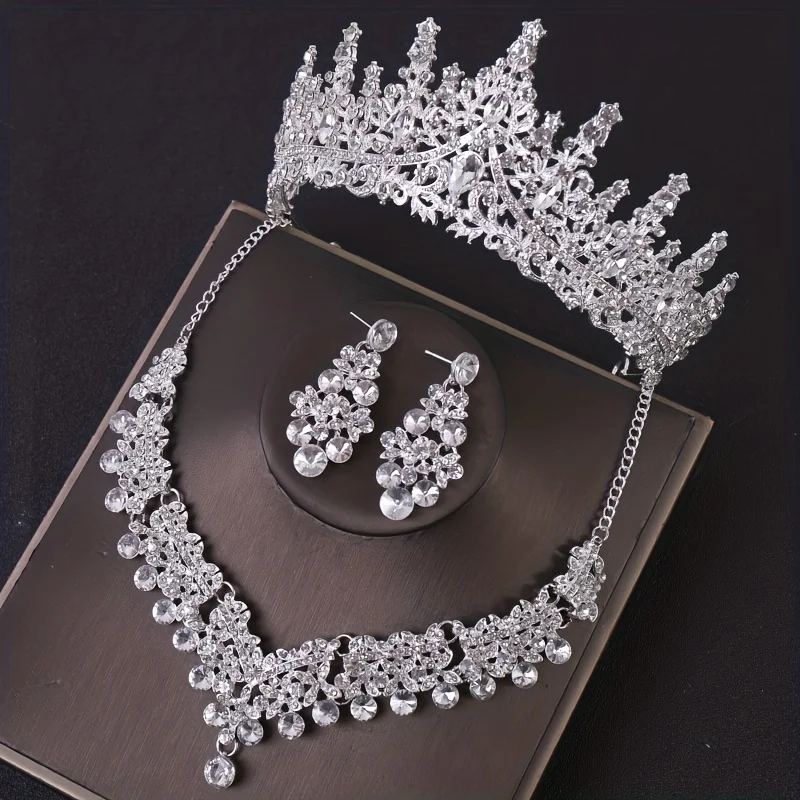 Luxury Crystal Crown Necklace Earring Set Rhinestone Bridal Jewelry Set Bridal Wedding Hair Accessories Jewelry Crown Tiara Gift