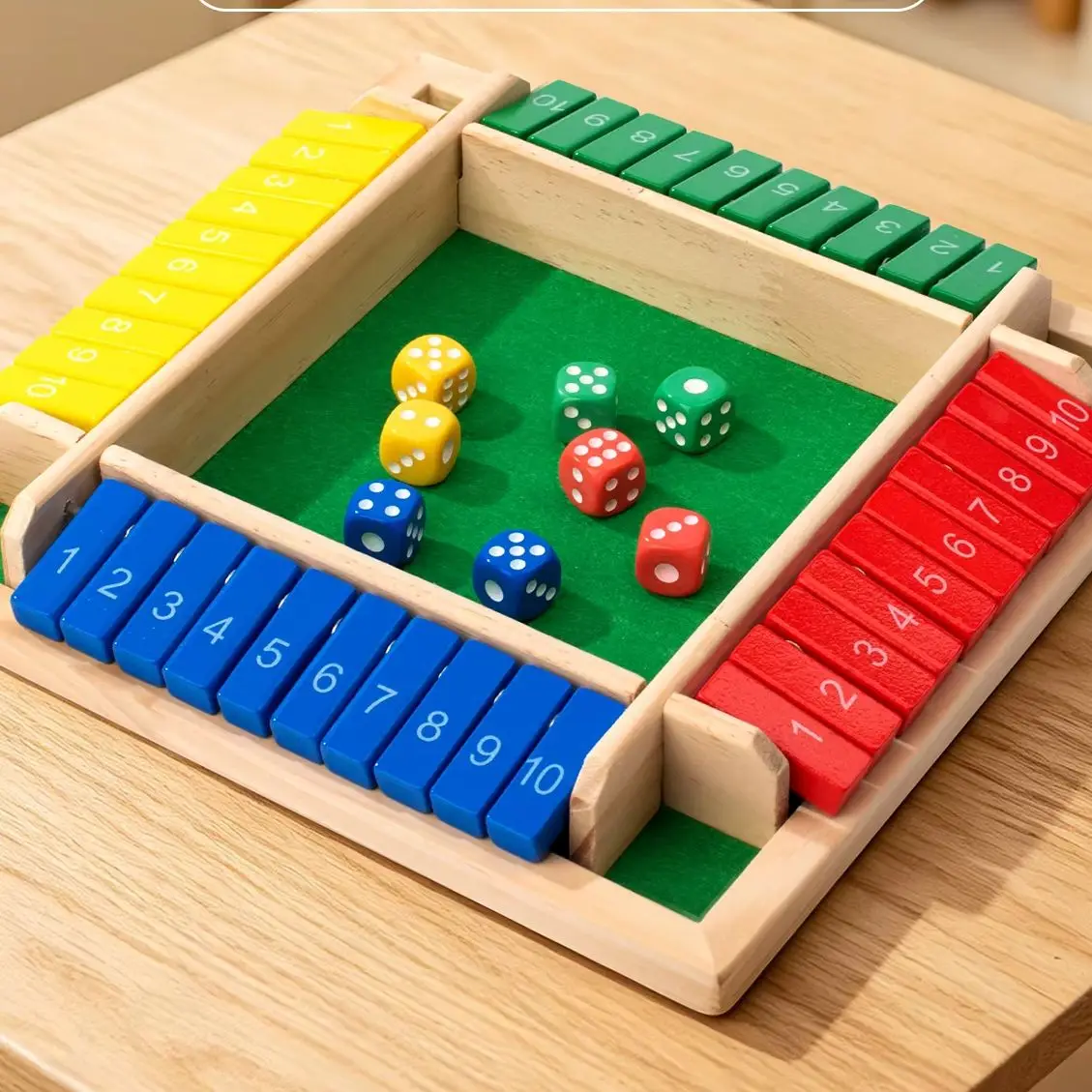 4 Player Wooden Shut the Box Dice Game, Number Flip Board Game for Family and Kids, Math Learning, Christmas and Birthday Gift