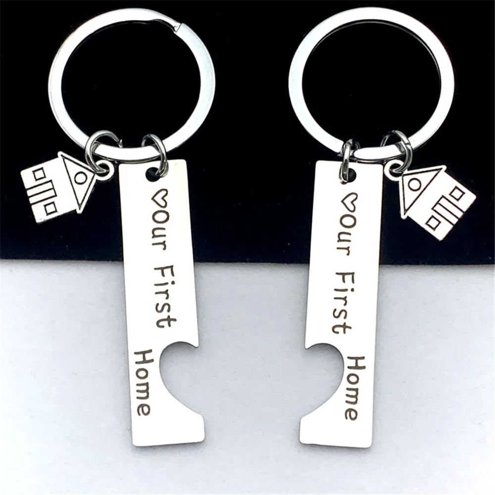 Gift For New Home Owners 2pcs House Keyring Couples Housewarming Gifts Engraved Keychain For Housewarming Party New Home