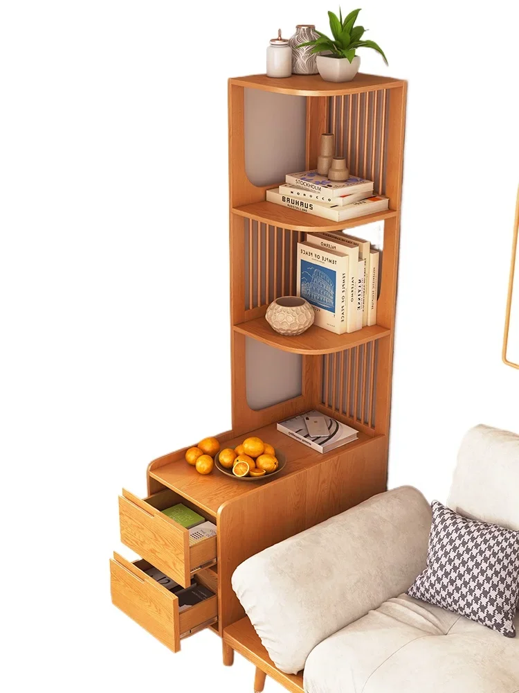 Cream wind all solid wood sofa side cabinet side cabinet ash wood bookcase modern simple storage cabinet corner few sides