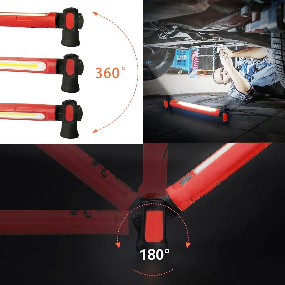 Super Bright Work Light Rechargeable Magnetic Work Light with Hooks & Rotating Magnetic Base For Car Repairing Emergency