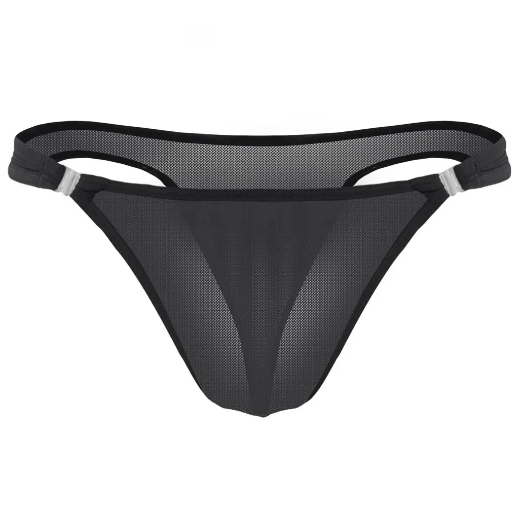 Sexy Men's Underwear Ice Silk Buckle T Back Thong Sissy U Convex Pouch G-string Transparent Shorts Underpant Breathable Lingerie