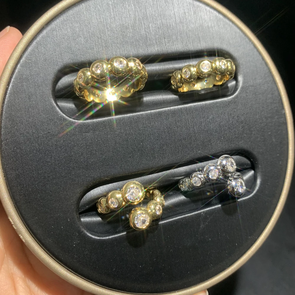 Medieval style Round Ball Finger Rings for Women Paved White Cubic Zirconia Gold Platinum Plated Color Anillos Mujer for Party