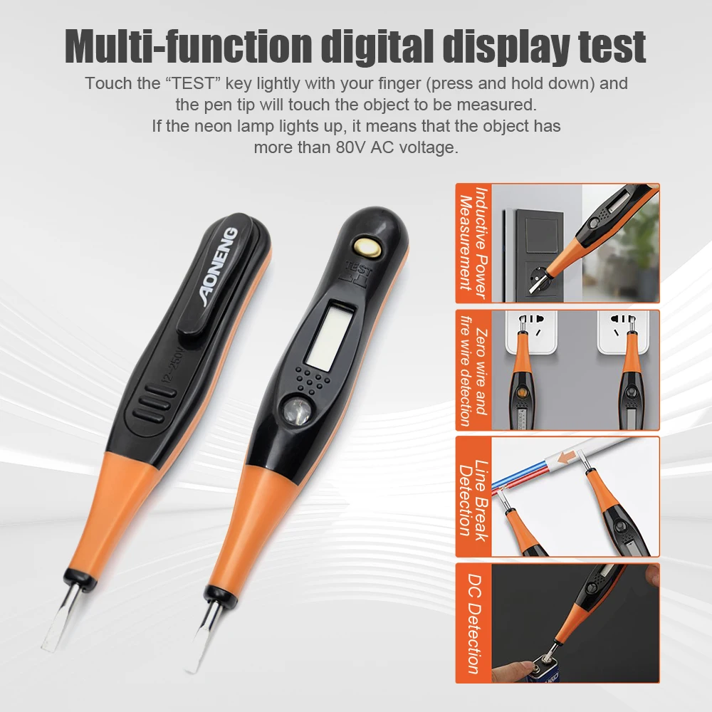 Electricity Measuring Screwdriver Pen Digital Display Electrician Multifunction Leakage Detection Pen 12-250V