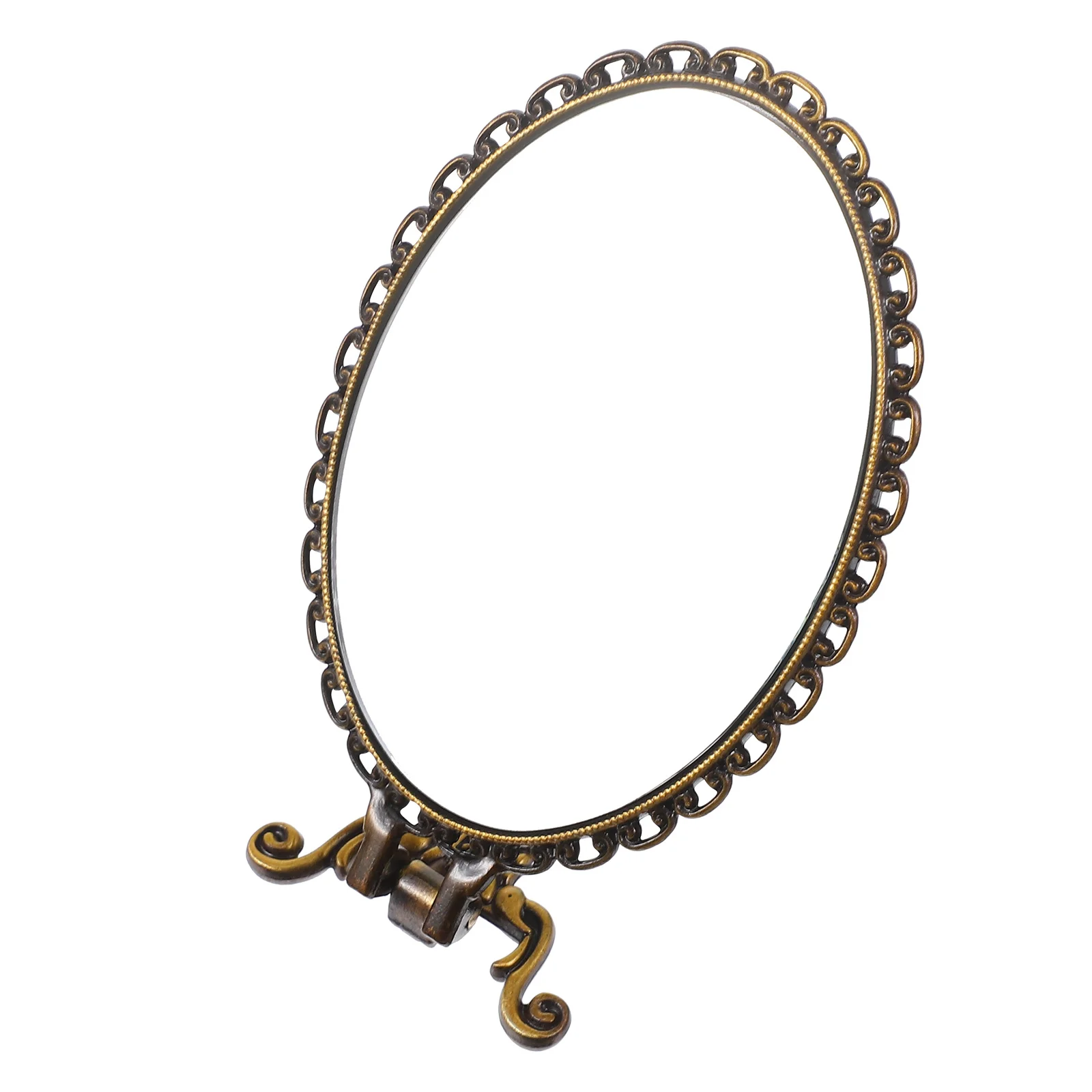 

Foldable Retro Makeup Mirror Embossed Flower Clear Hd Surface Portable Handheld Pocket Mirror Travel Tool