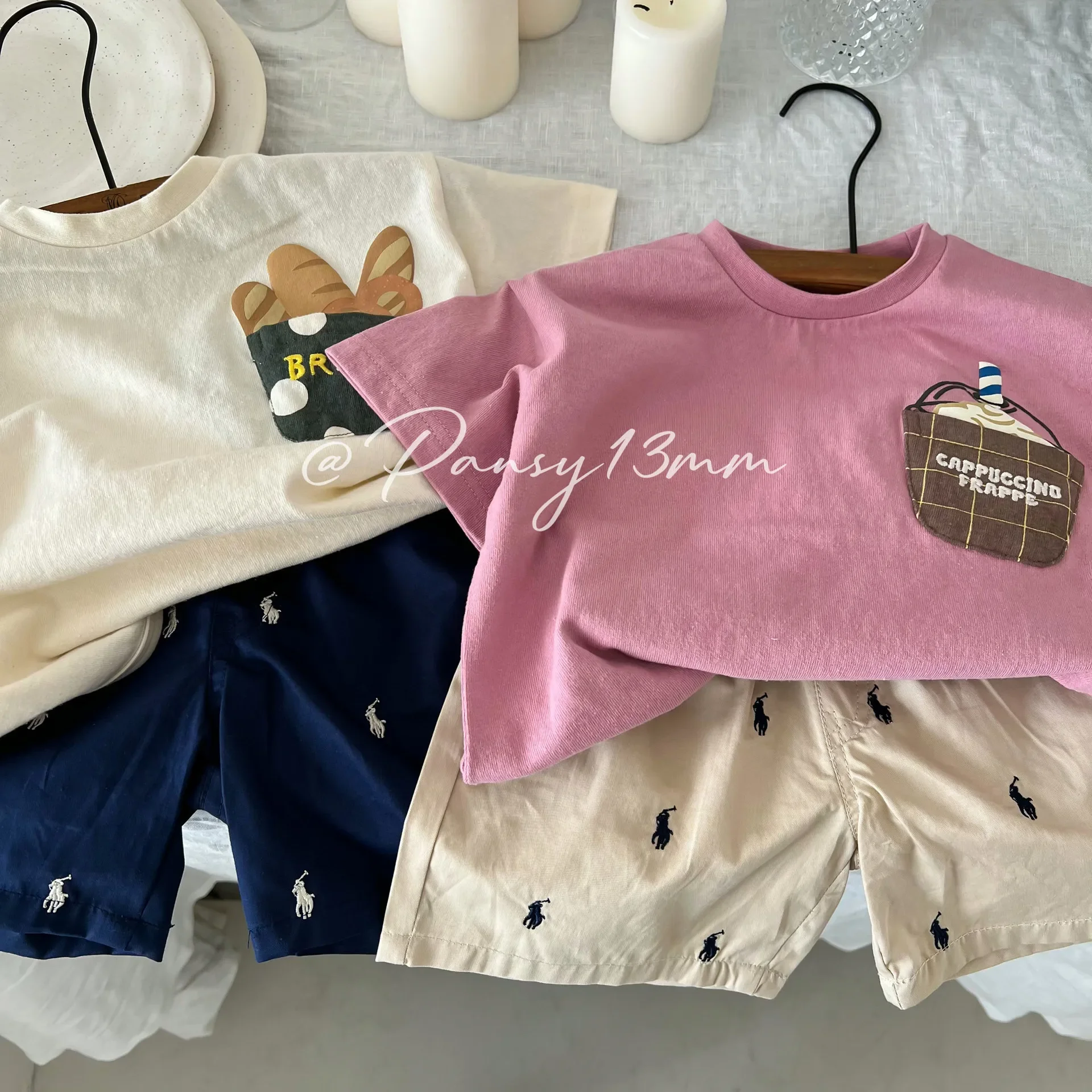 2024 Summer New Children Short Sleeve Boys Girls French Fries Pocket T-shirt Baby Cute Casual Bottoming Shirt Toddler Clothes