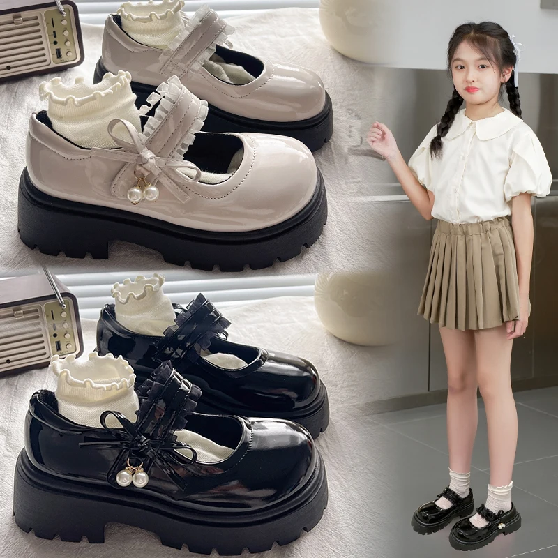 

2025 Children Leather Shoes for Girls Autumn New Fashion Korean Style Soft Sole Anti-slippery Versatile Princess Shoes