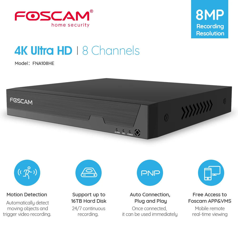 Foscam 4K 8 Channel 8MP Network Video Recorder for Security Camera System Only Work with 4K/5MP/4MP HD Foscam IP Cameras PoE NVR