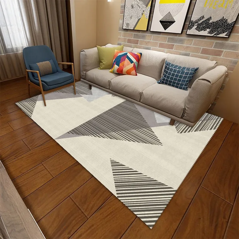 Reese Velvet Short Fleece Living Room Carpet Bedroom Rug Scandinavian Design Simple Geometric Stripe Triangles Bedside Floor Mat