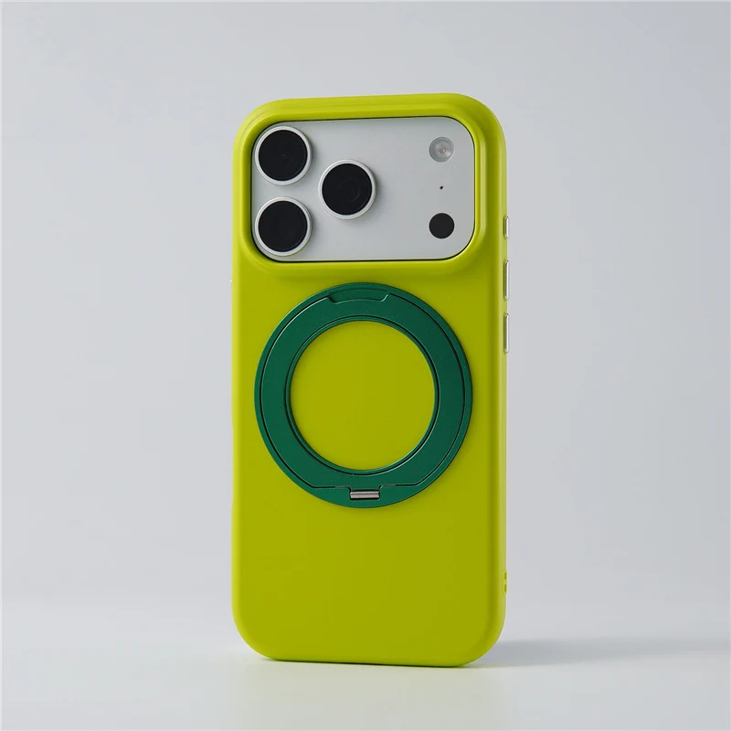 Magnetic Rotating Holder Neon Color Liquid Silicone Case for iPhone 17Promax 18Pro 16Pro 17 For Magsafe Matte Protective Cover