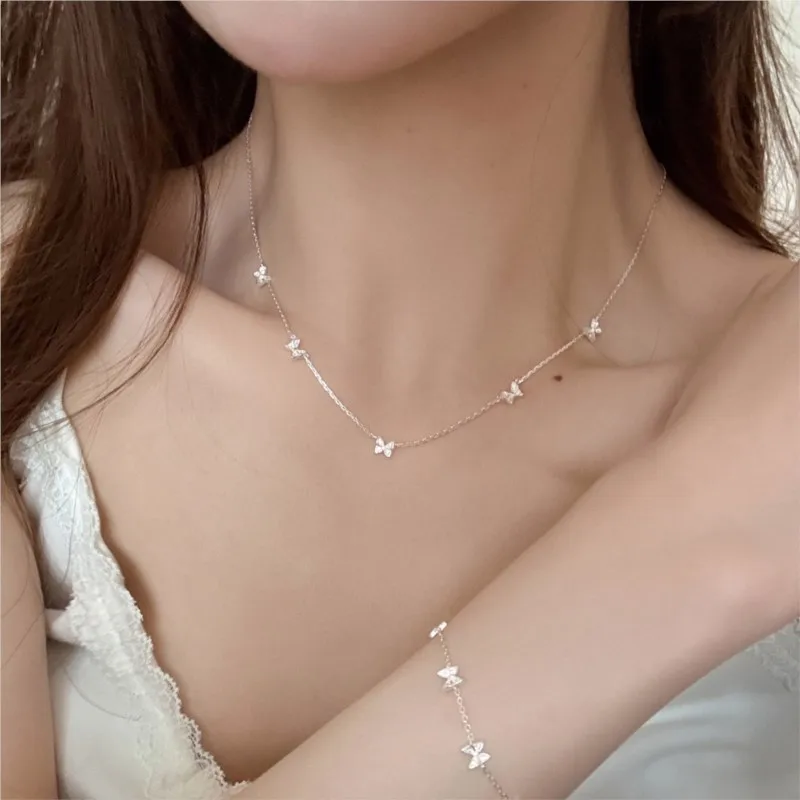 PANJBJ 925 en argent Sterling papillon Zircon collier pour les femmes doux bureau tempérament tour de cou bijoux cadeau livraison directe