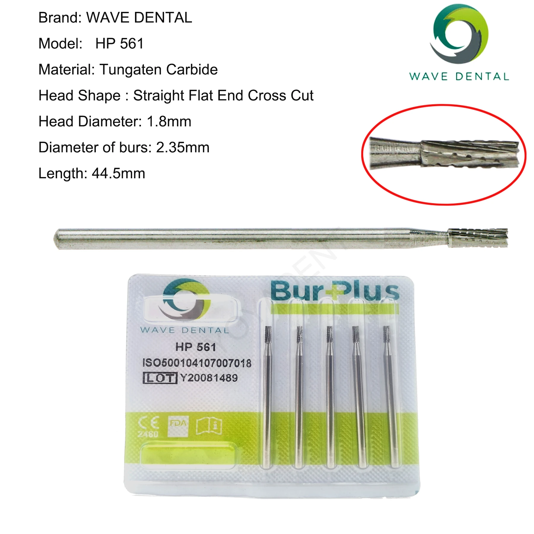 WAVE Dentistry Drill Dental Tungsten Carbide Burs Straight Fissure Slow Burs 2.35mm For Straight Nose Cone Low Speed Handpiece